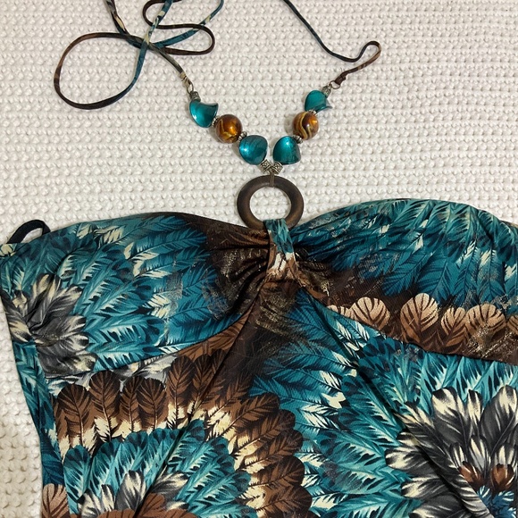 Vintage Belinda Top Blouse Size M Beads accents Halter Padded Bra Stretch USA - Picture 11 of 16